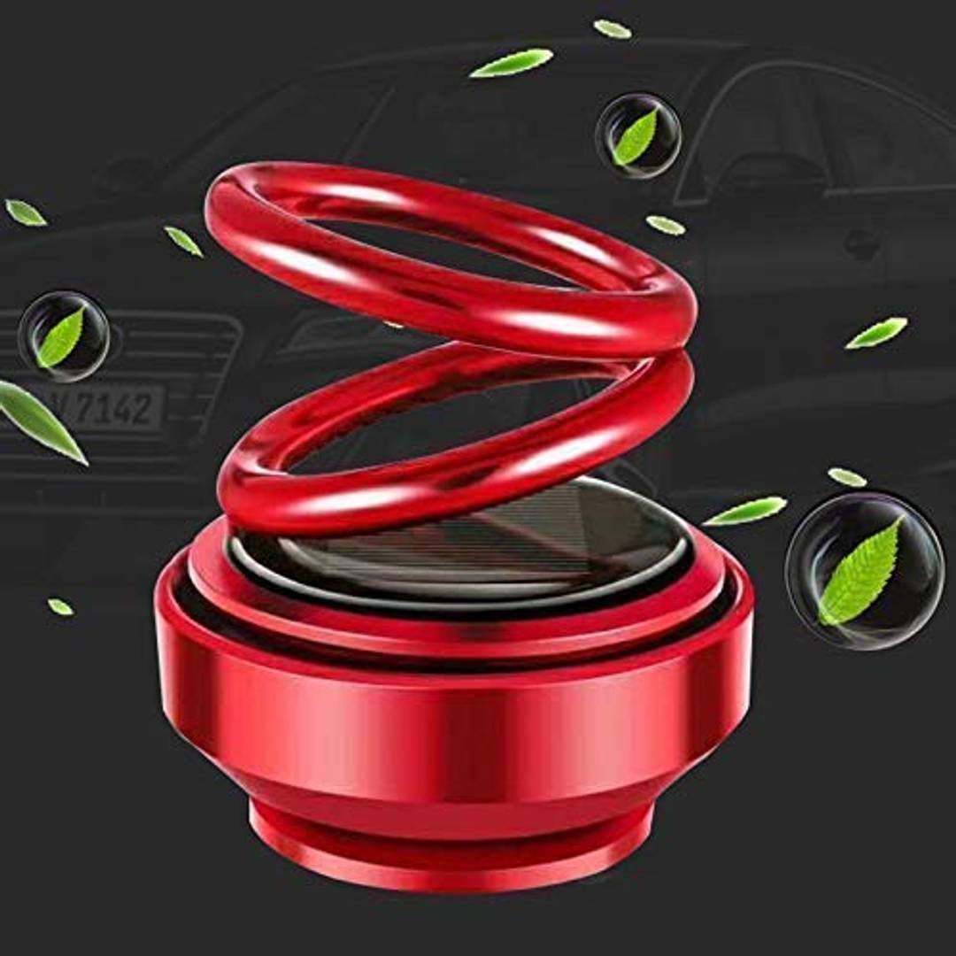 Cartonics Solar Car Fragrance Double Ring Rotating Car Aromatherapy Car Air Fresher Perfume (Red)