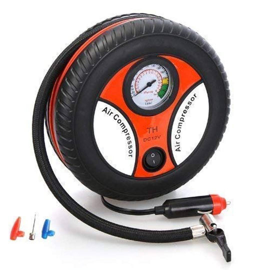 Air Compressor for Car and Bike 12V 300 PSI Tyre Inflator Air Pump for Motorbike,Bicycle,for Football,Cycle Pumps for Bicycle Pump for tubeless (Round Air Compressor) (Pack of 1)
