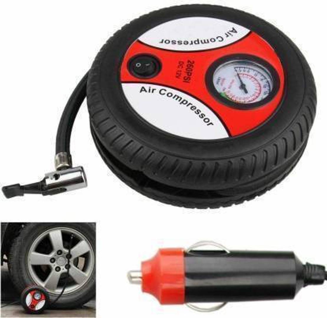 Air Compressor for Car and Bike 12V 300 PSI Tyre Inflator Air Pump for Motorbike,Bicycle,for Football,Cycle Pumps for Bicycle Pump for tubeless (Round Air Compressor) (Pack of 1)